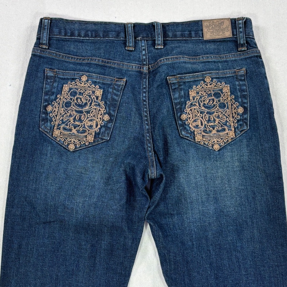 Disney Parks Women Dark Wash Mickey Mouse Embroidered Bootcut Jeans Blue Size 6